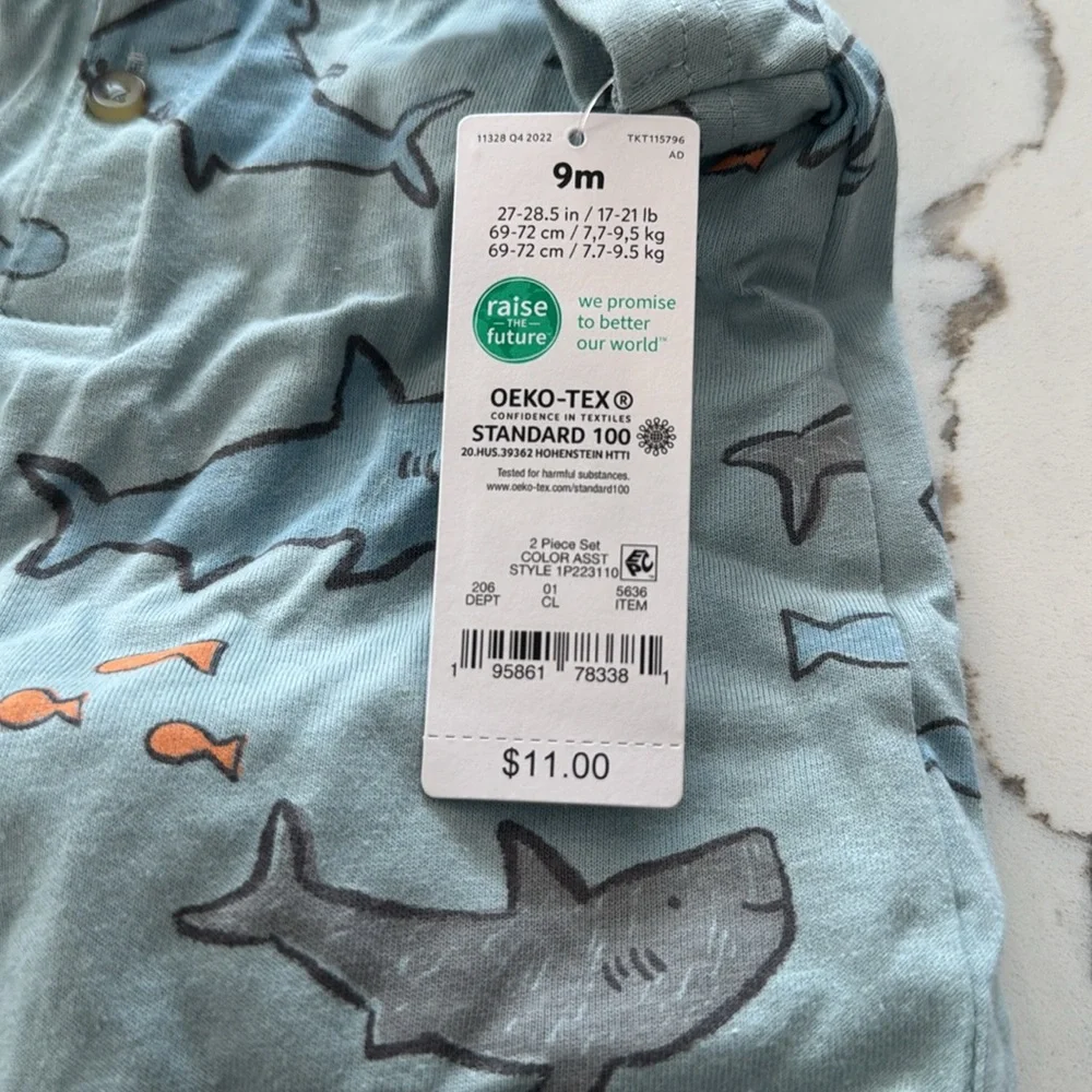 Carters two piece set Henley shirt shorts baby boy 9m nwt